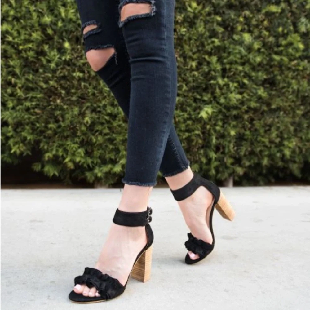 Mi.iM Emmeline Black Ruffle Trim Two Band Heel